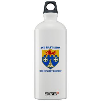2B12IR - M01 - 03 - DUI - 2nd Battalion - 12th Infantry Regiment with Text - Sigg Water Bottle 1.0L