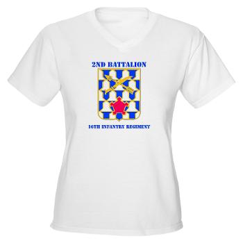 2B16IR - A01 - 04 - DUI - 2nd Battalion - 16th Infantry Regiment with Text - Women's V-Neck T-Shirt - Click Image to Close