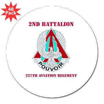 2B227AR - M01 - 01 - DUI - 2nd Bn - 227th Aviation Regt with Text - 3" Lapel Sticker (48 pk) - Click Image to Close