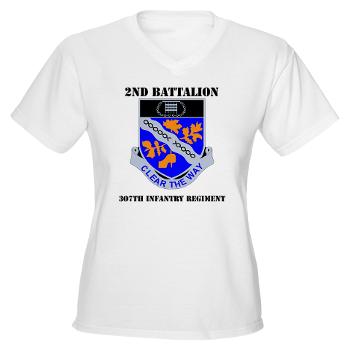 2B307IR - A01 - 04 - DUI - 2nd Bn - 307th Infantry Regiment with Text Women's V-Neck T-Shirt