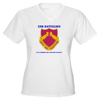 2B321AFAR - A01 - 04 - DUI - 2nd Bn - 321st Airborne FA Regt with Text - Women's V-Neck T-Shirt
