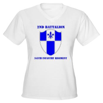 2B345IR - A01 - 04 - DUI - 2nd Bn - 345th Infantry Regt with text Women's V-Neck T-Shirt