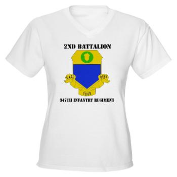 2B347IR - A01 - 04 - DUI - 2nd Bn - 347th Infantry Regt with text - Women's V-Neck T-Shirt