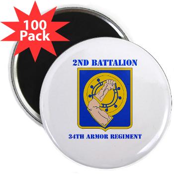 2B34AR - M01 - 01 - DUI - 2nd Bn - 34th Armor Regt with Text - 2.25" Magnet (100 pack)