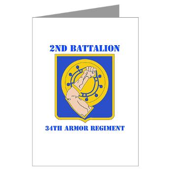 2B34AR - M01 - 02 - DUI - 2nd Bn - 34th Armor Regt with Text - Greeting Cards (Pk of 10)