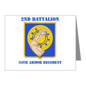 2B34AR - M01 - 02 - DUI - 2nd Bn - 34th Armor Regt with Text - Note Cards (Pk of 20)