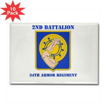 2B34AR - M01 - 01 - DUI - 2nd Bn - 34th Armor Regt with Text - Rectangle Magnet (10pack) - Click Image to Close