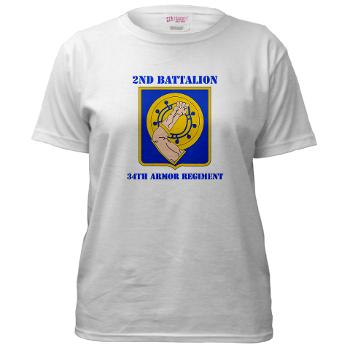 2B34AR - A01 - 04 - DUI - 2nd Bn - 34th Armor Regt with Text - Women's T-Shirt
