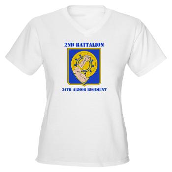 2B34AR - A01 - 04 - DUI - 2nd Bn - 34th Armor Regt with Text - Women's V-Neck T-Shirt - Click Image to Close