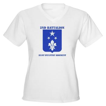 2B351IR - A01 - 04 - DUI - 2nd Bn - 351st Infantry Regt with Text - Women's V-Neck T-Shirt