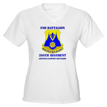 2B356R - A01 - 04 - DUI - 2nd Bn - 356th Regiment (LSB) with Text Women's V-Neck T-Shirt - Click Image to Close