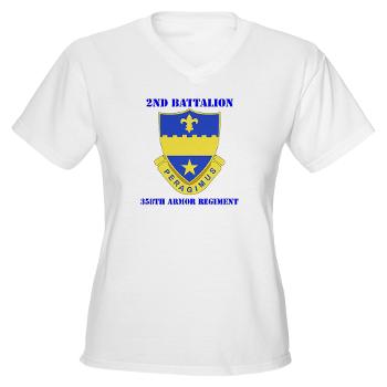 2B358AR - A01 - 04 - DUI - 2nd Bn - 358th Armor Regiment with Text Women's V-Neck T-Shirt - Click Image to Close
