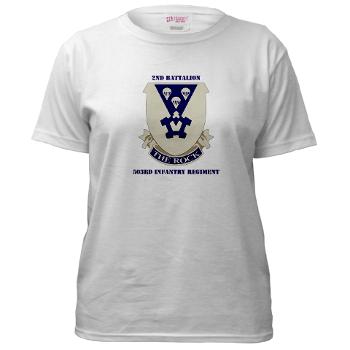 2B503IR - A01 - 04 - DUI - 2nd Battalion - 503rd Infantry Regiment with Text - Women's T-Shirt