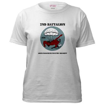 2B508PIR - A01 - 04 - DUI - 2nd Bn - 508th Parachute Infantry Regt with text - Women's T-Shirt