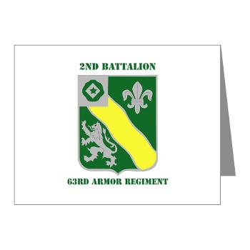 2B63AR - M01 - 02 - DUI - 2nd Battalion - 63rd Armor Regiment with Text - Note Cards (Pk of 20)