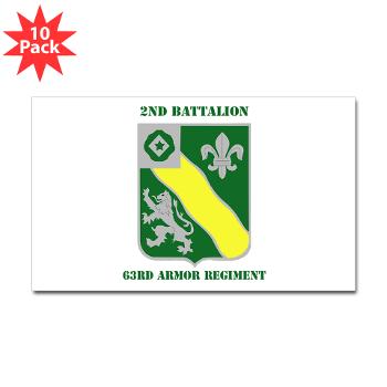 2B63AR - M01 - 01 - DUI - 2nd Battalion - 63rd Armor Regiment with Text - Sticker (Rectangle 10 pk) - Click Image to Close