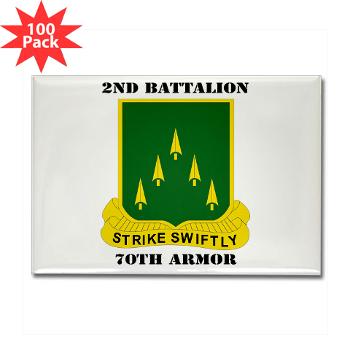 2B70A - M01 - 01 - SSI - 2nd Battalion, 70th Armor with Text - Rectangle Magnet (100 pack)
