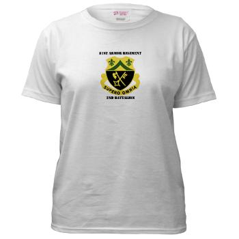 2B81AR - A01 - 04 - DUI - 2nd Battalion - 81st Armor Regiment with Text - Women's T-Shirt