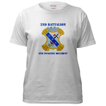 2B8IR - A01 - 04 - DUI - 2nd Bn - 8th Infantry Regt with Text Women's T-Shirt