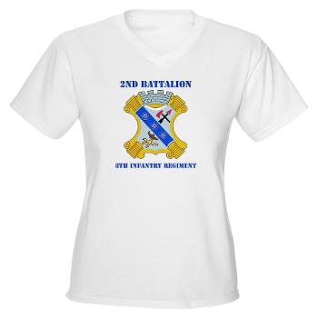 2B8IR - A01 - 04 - DUI - 2nd Bn - 8th Infantry Regt with Text Women's V-Neck T-Shirt