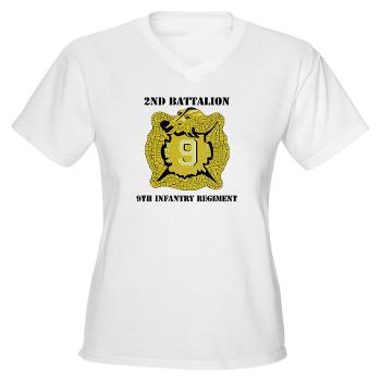 2B9IR - A01 - 04 - DUI - 2nd Bn - 9th Infantry Regt with Text - Women's V-Neck T-Shirt