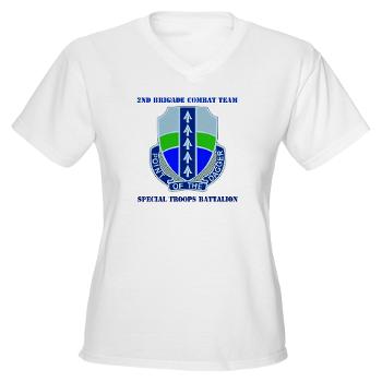 2BRCTSTB - A01 - 04 - DUI - 2nd BCT - Special Troops Bn with Text - Women's V-Neck T-Shirt