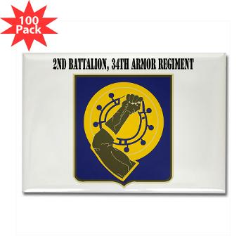 2Bn34AR - M01 - 01 - 2nd Battalion, 34th Armor Regiment with Text - Rectangle Magnet (100 pack)