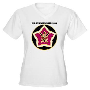 2EB - A01 - 04 - DUI - 2nd Engineer Battalion with Text Women's V-Neck T-Shirt - Click Image to Close
