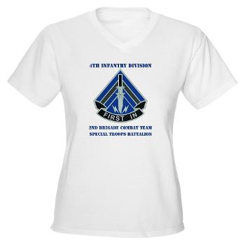 2HBCTSTB - A01 - 04 - DUI - 2nd BCT - Special Troops Bn with Text - Women's V-Neck T-Shirt