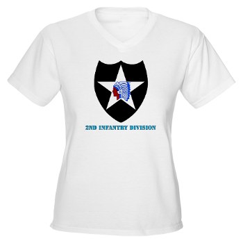 02ID - A01 - 04 - SSI- 2nd Infantry Division with text - Women's V-Neck T-Shirt
