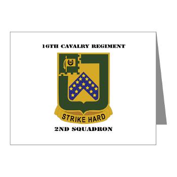 2S16CR - M01 - 02 - DUI - 2rd Squadron - 16th Cavalry Regiment with Text - Note Cards (Pk of 20)