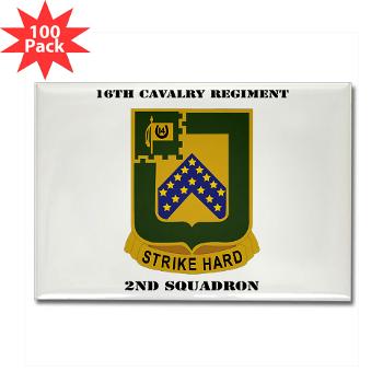2S16CR - M01 - 01 - DUI - 2rd Squadron - 16th Cavalry Regiment with Text - Rectangle Magnet (100 pack)