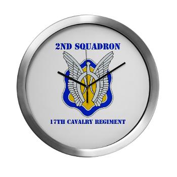 2S17CR - M01 - 03 - DUI - 2nd Sqdrn - 17th Cavalry Regiment with Text Modern Wall Clock