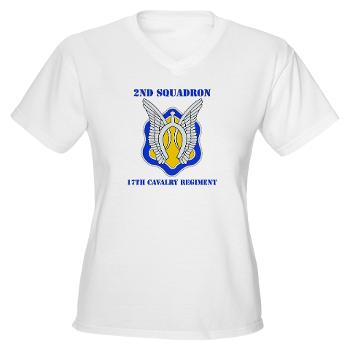2S17CR - A01 - 04 - DUI - 2nd Sqdrn - 17th Cavalry Regiment with Text Women's V-Neck T-Shirt