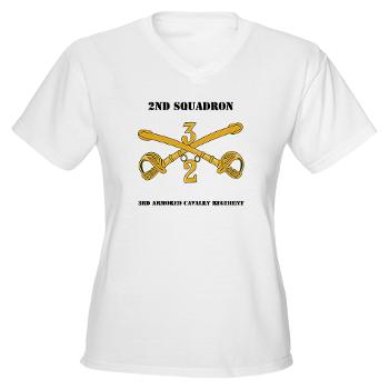 2S3ACR - A01 - 04 - DUI - 2nd Sqdrn - 3rd ACR with Text Women's V-Neck T-Shirt - Click Image to Close