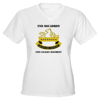 2S8CR - A01 - 04 - DUI - 2nd Squadron - 8th Cavalry Regiment with Text - Women's V-Neck T-Shirt
