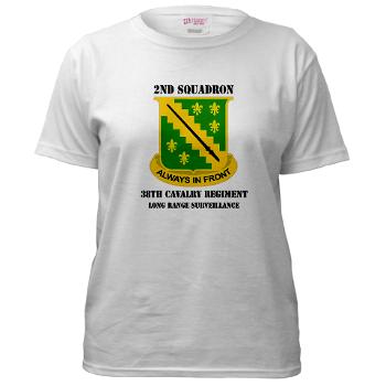 2SLRSABN38CR - A01 - 04 - DUI - 2nd Sqdrn (LRS)(Abn) - 38th Cavalry Regt with Text Women's T-Shirt
