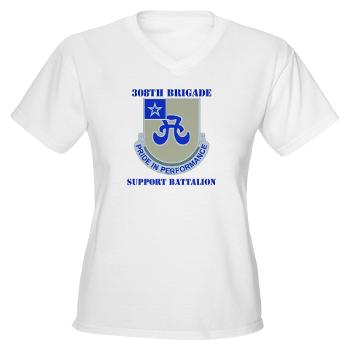 308BSB- A01 - 04 - DUI - 308th Bde - Support Bn - with Text - Women's V-Neck T-Shirt