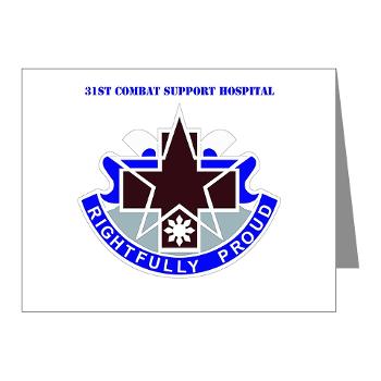 31CSH - M01 - 02 - DUI - 31st Combat Support Hospital with Text - Note Cards (Pk of 20)