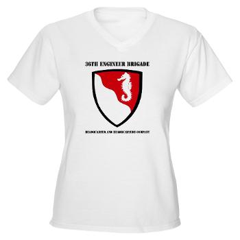 36EBHHC - A01 - 04 - DUI - Headquarter and Headquarters Company with Text Women's V-Neck T-Shirt