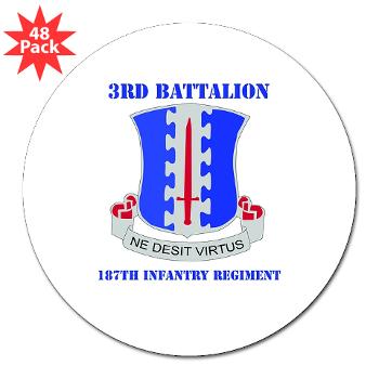 3B187IR - M01 - 01 - DUI - 3rd Bn - 187th Infantry Regiment with Text 3" Lapel Sticker (48 pk)