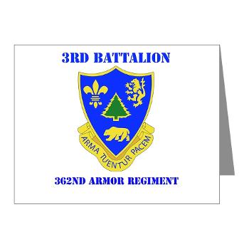 3B362AR - M01 - 02 - DUI - 3rd Bn - 362nd Armor Regiment with Text Note Cards (Pk of 20)