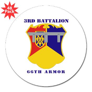 3B66A - M01 - 01 - DUI - 3rd Battalion, 66th Armor with Text - 3" Lapel Sticker (48 pk)