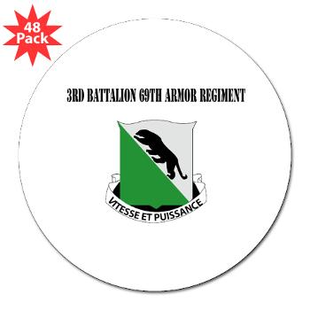 3B69AR - 3rd Battalion, 69th Armor Regiment with Text - 3" Lapel Sticker (48 pk)