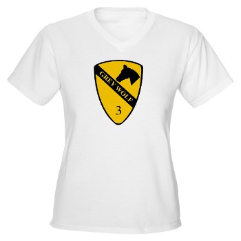 3BCT - A01 - 04 - DUI - 3rd Infantry BCT - Grey Wolf - Women's V-Neck T-Shirt
