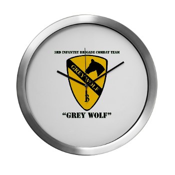 3BCT - M01 - 03 - DUI - 3rd Infantry BCT - Grey Wolf with Text - Modern Wall Clock