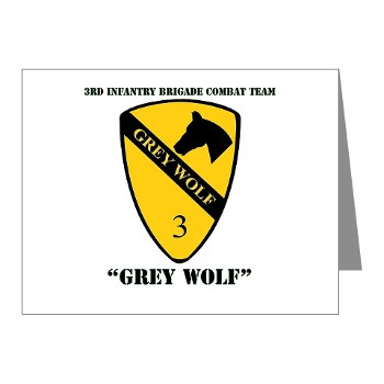 3BCT - M01 - 02 - DUI - 3rd Infantry BCT - Grey Wolf with Text - Note Cards (Pk of 20)