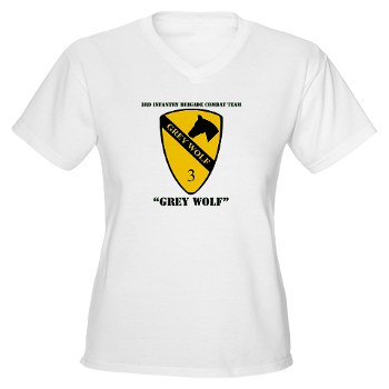 3BCT - A01 - 04 - DUI - 3rd Infantry BCT - Grey Wolf with Text - Women's V-Neck T-Shirt