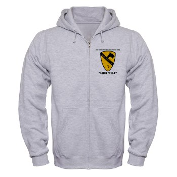 3BCT - A01 - 03 - DUI - 3rd Infantry BCT - Grey Wolf with Text - Zip Hoodie - Click Image to Close