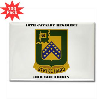 3S16CR - M01 - 01 - DUI - 3rd Squadron - 16th Cavalry Regiment with Text - Rectangle Magnet (100 pack)